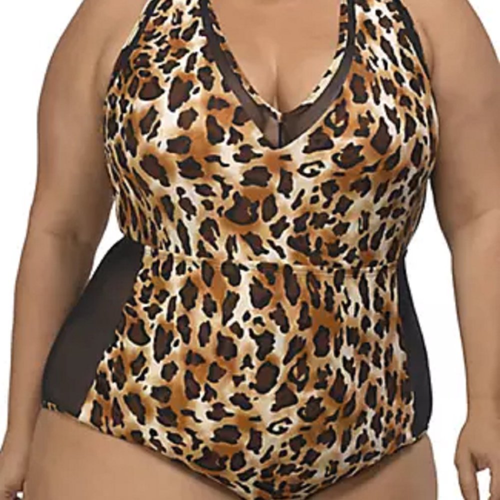 Plus Size 3X NEW Leopard Print One Piece Swimsuit Womens Swim